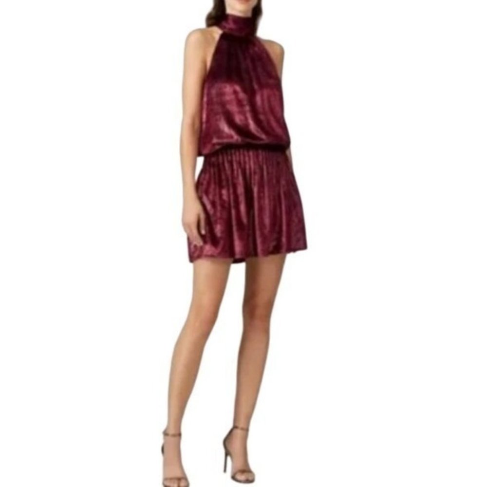 Ramy Brook NWT Velvet Mini Dress Metallic Halter Ellin Red Large